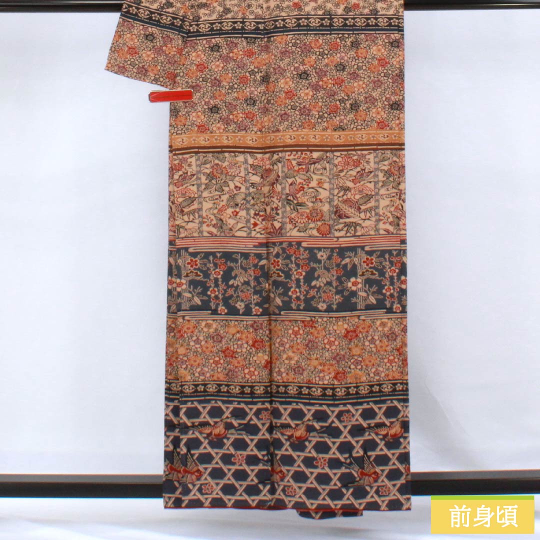 訪問着 正絹 Aランク 袷 身丈156.5cm 裄丈61.5cm 丁子茶色（ちょうじちゃいろ） 京紅型 吉祥文様 橙系 1112006253326