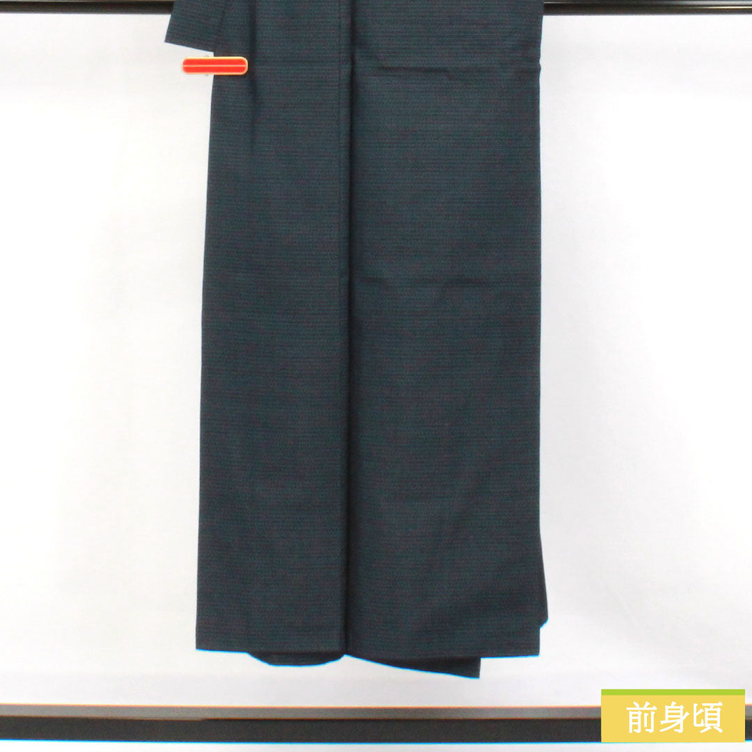Men's silk S-rank kimono, length 146cm, sleeve length 73cm, Oshima Tsumugi silk with a double-colored horizontal kasuri pattern, lined, navy blue, product number 1119001812418