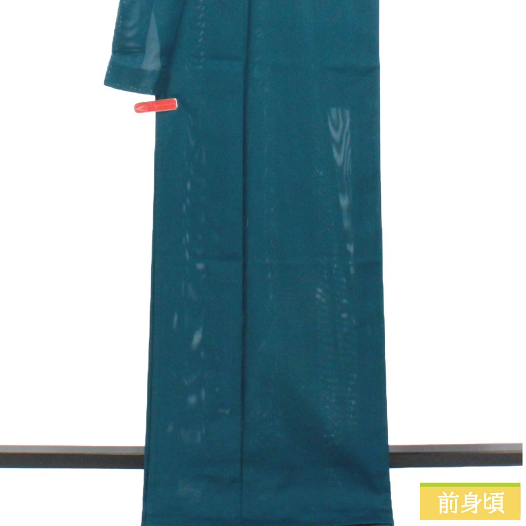 夏物 ポリエステル 色無地 Aランク 身丈169cm 裄丈64.5cm 藍天鵞絨色（あいびろうどいろ） 洗える着物 素無地 絽 青系 1132004223517