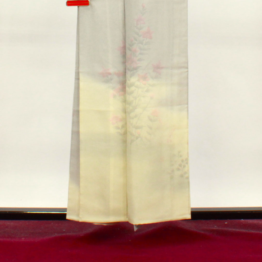 夏物 正絹 訪問着 身丈157cm 裄丈63.5cm 雲井鼠色（くもいねずいろ） 草花模様 二重紗 Aランク グレー系 1132001543322