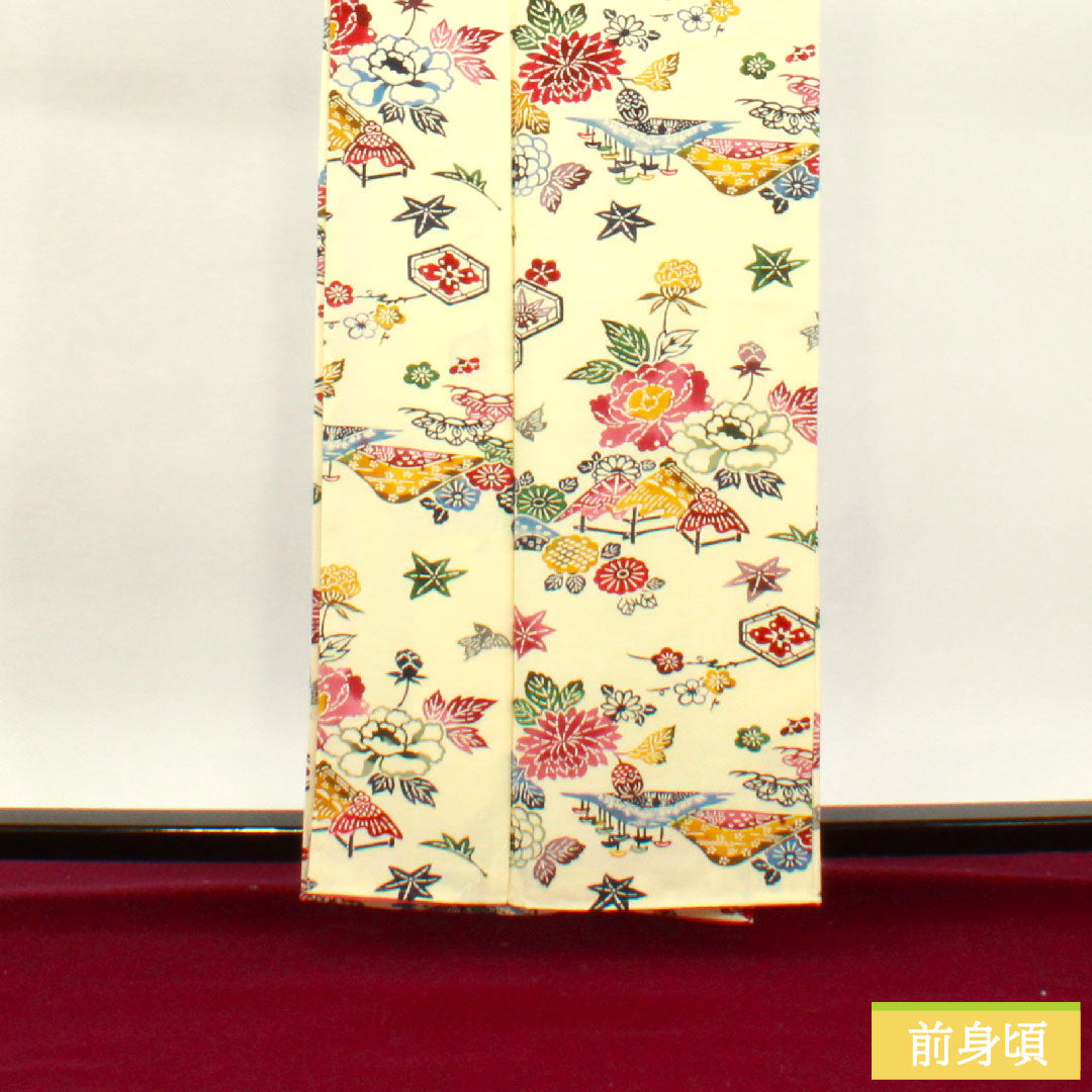 Komon, pure silk, length 160.5cm, sleeve length 63cm, lined, milky white, Kyoto Bingata, auspicious motif, A rank, cream color, 1115004063415