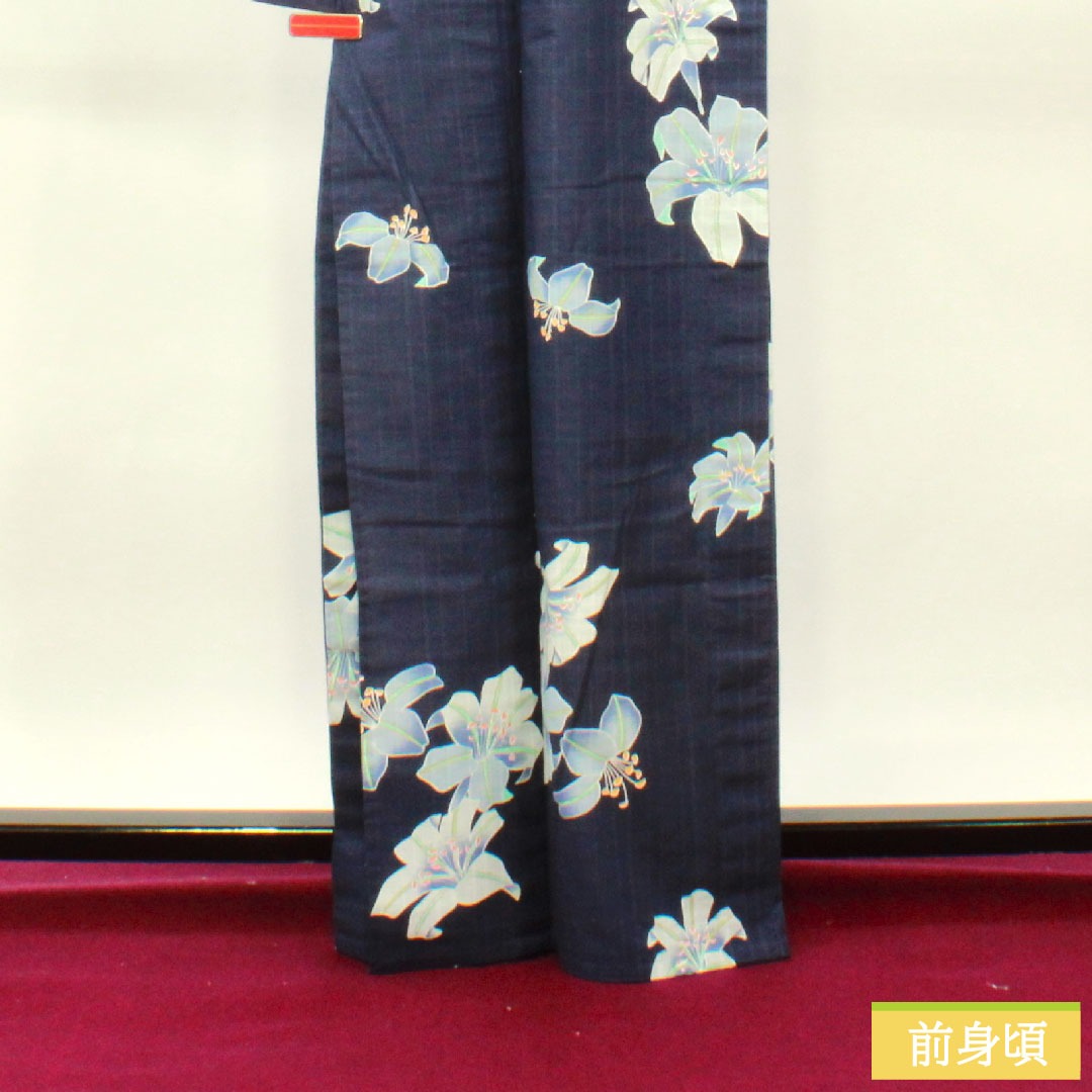 浴衣 木綿 身丈166cm 裄丈64.5cm Sランク 単衣 紺系 燻色（ふすべいろ） カサブランカ 1118005142518