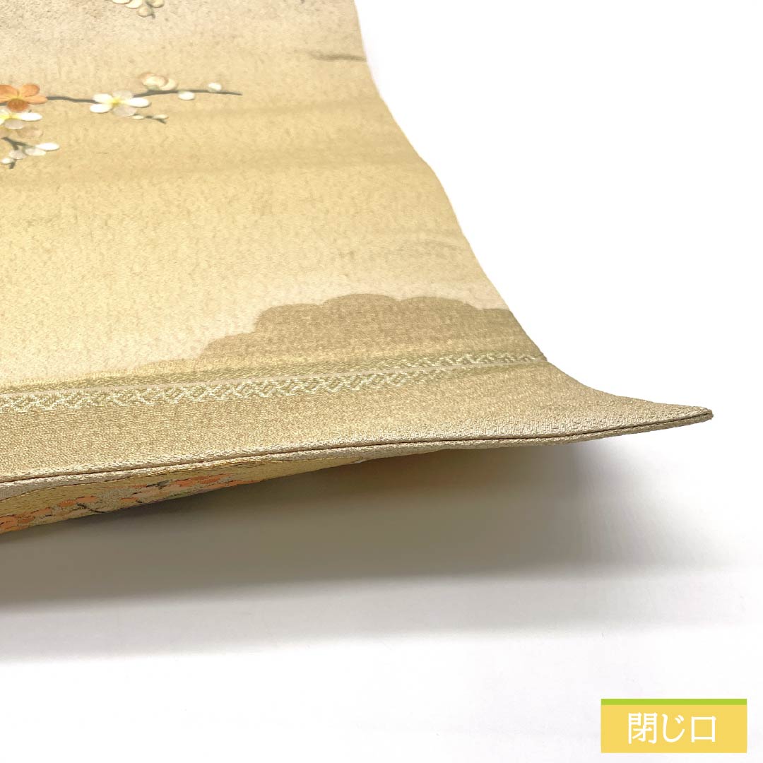(Maru obi) Fukuro obi, pure silk, Torinoko color, Maru obi, antique, embroidery, obi length 410cm, A rank, point pattern, formal, beige, 1123013863325