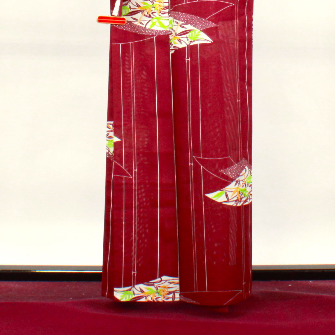 Summer kimono, polyester, small pattern, length 160.5cm, sleeve length 64cm, tsubosumireiro (purple), bamboo, fan surface, washable kimono, silk, S rank, purple, 1132001422420