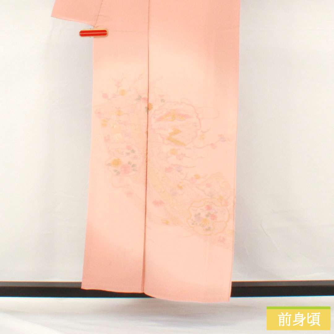 Colored Tomesode, pure silk, length 155cm, sleeve length 62.5cm, lined, Shinonome-iro (Shinonome-iro), Suzhou embroidery, auspicious motif, one crest, circle with different hawk feathers, B rank, pink, 1111001694313