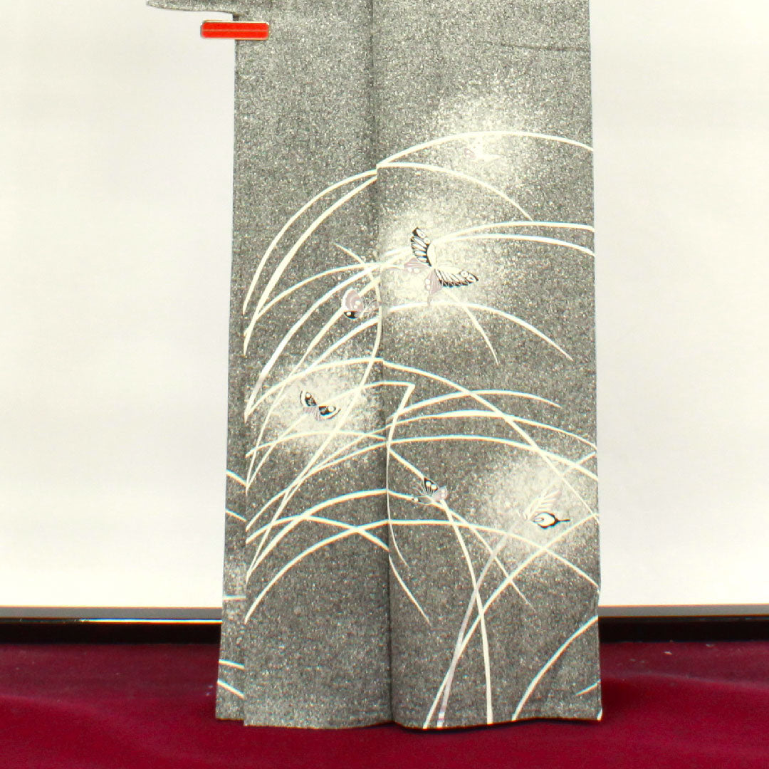 Summer pure silk formal kimono, length 165cm, sleeve length 66cm, monotone, butterfly, dewdrop, silk, S rank, gradation style, 1132000592599