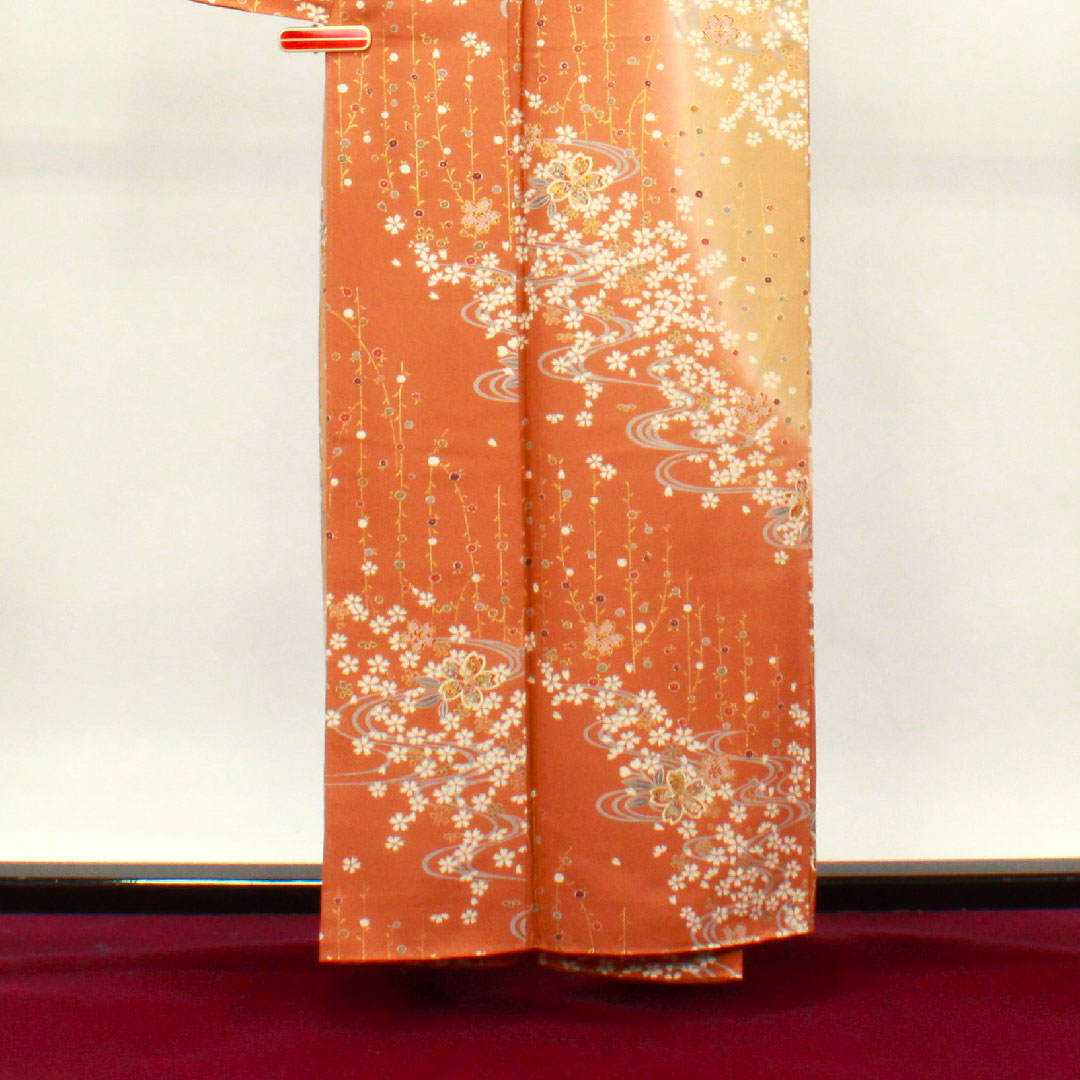 Homongi, pure silk, lined, length 159cm, sleeve length 64cm, Kyoto Yuzen, cherry blossom, with basting thread, unused, S rank, gradation, 1112003132399