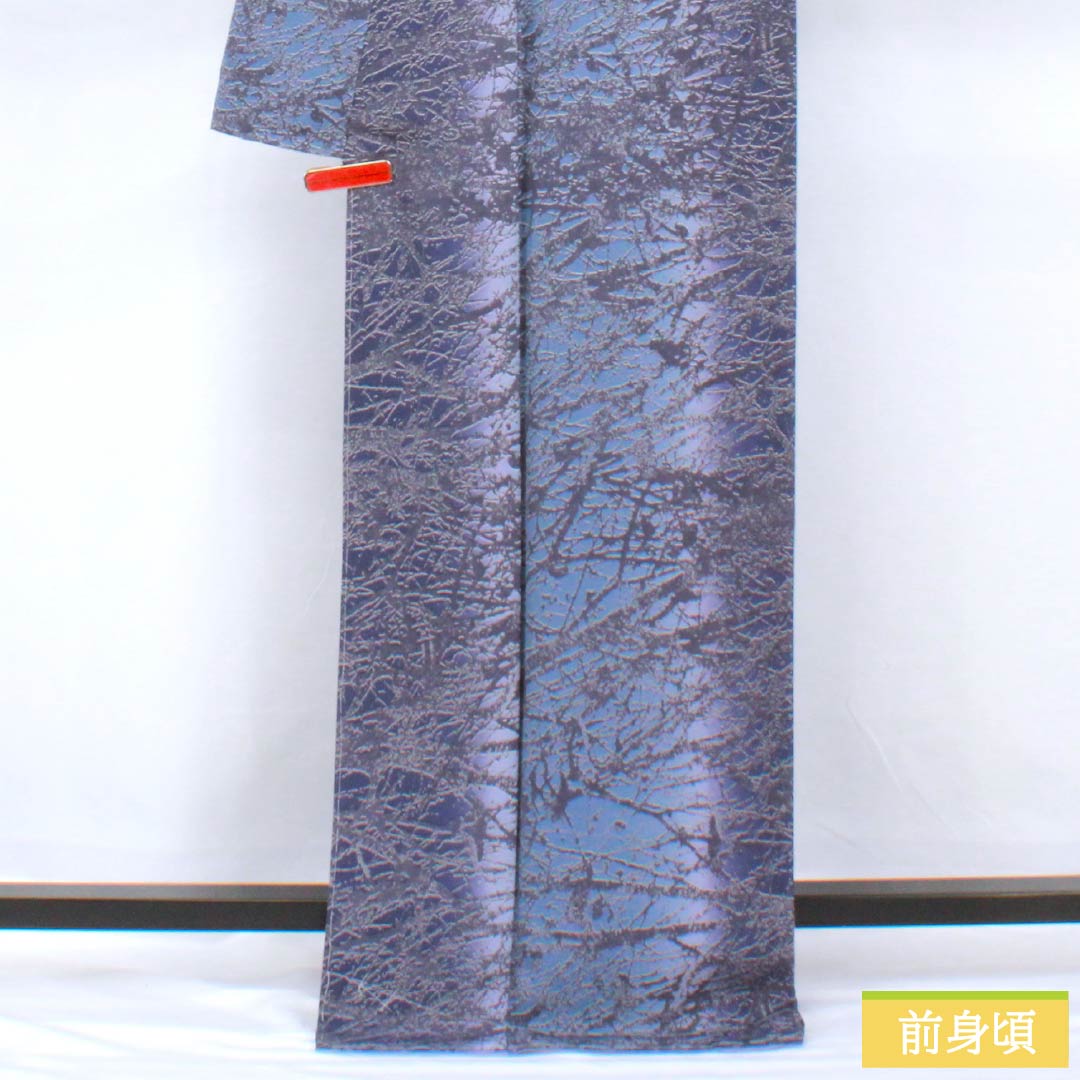Komon, pure silk, length 169.5cm, sleeve length 65cm, lined, navy blue, Yuyoshi Yamamoto, Nitten artist, relief dyeing, Triple Guard, S rank, gradation style, 1115005722599