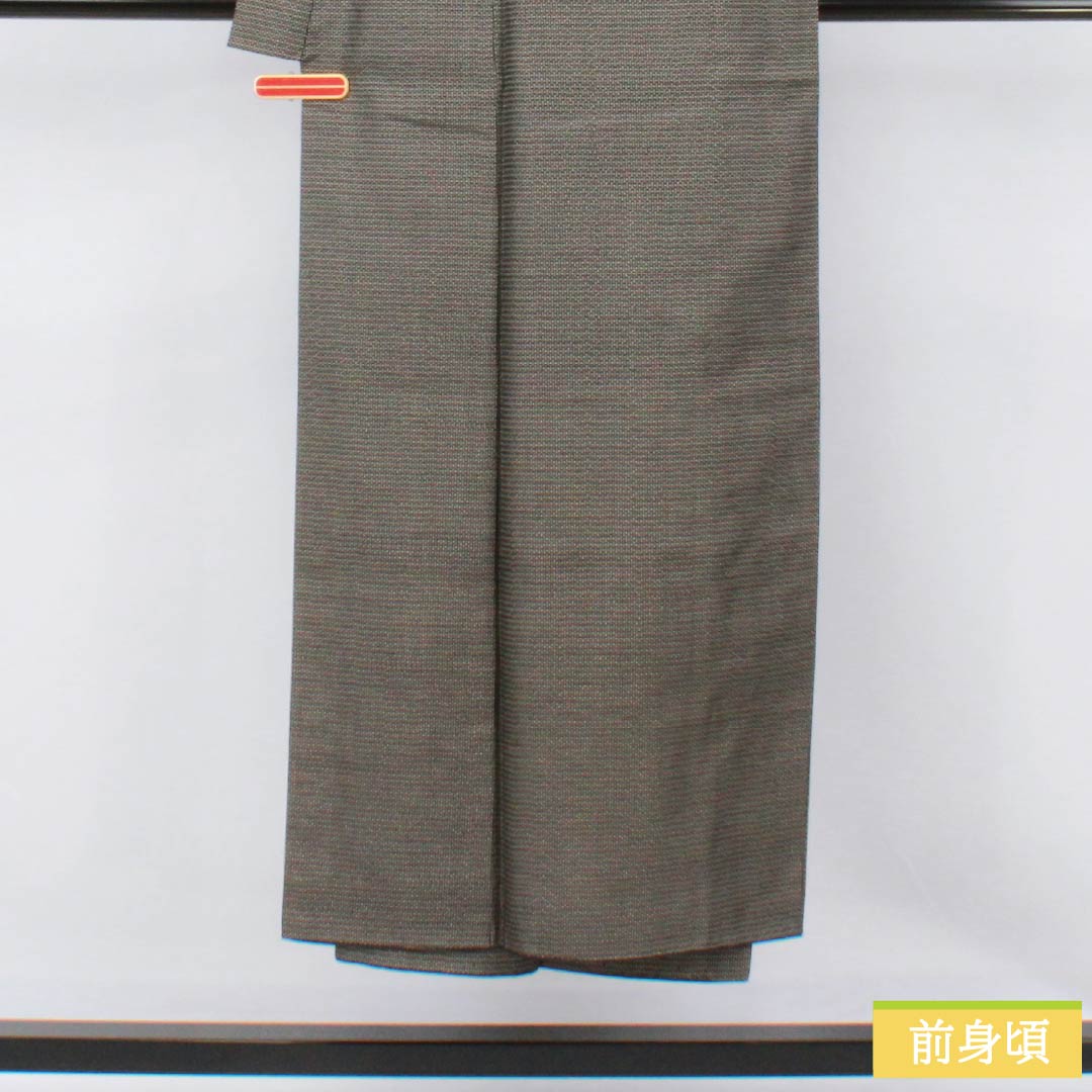男物 正絹 Aランク 身丈145.5cm 裄丈68.5cm 大島紬 100亀甲 アンサンブル 袷 黒系 1119001483410