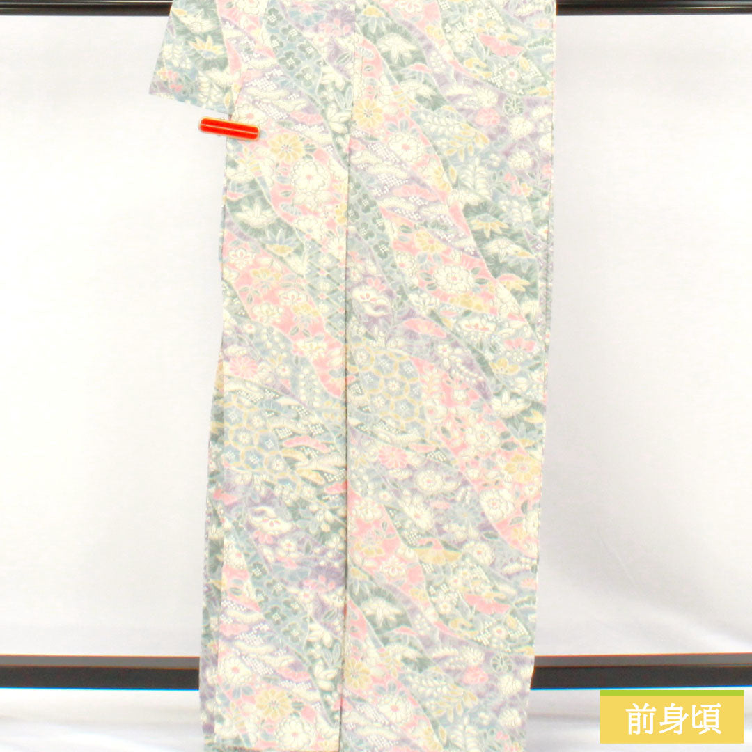 小紋 正絹 Sランク 身丈166cm 裄丈66cm 単衣 辻ヶ花 ちりめん地 グラデーション系 1115007612599