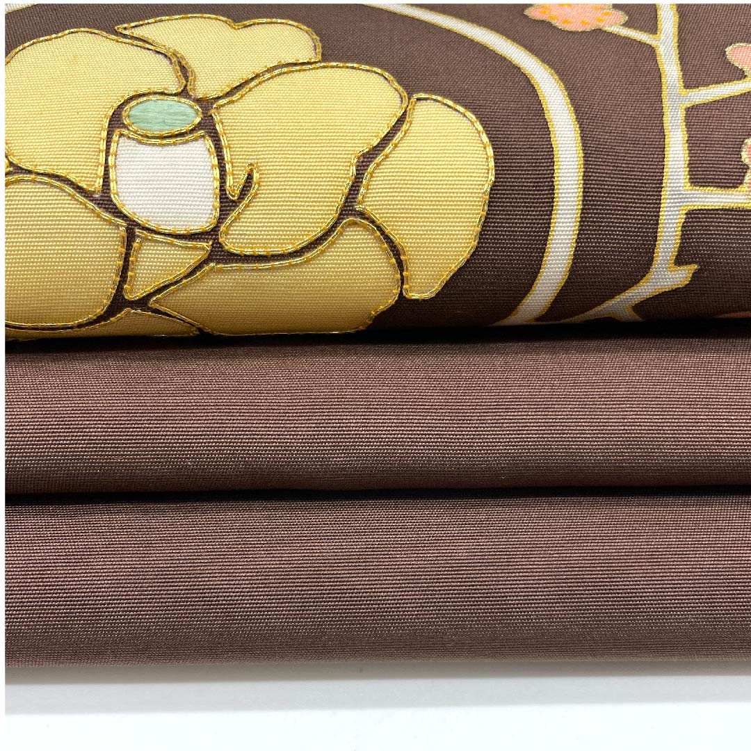 Nagoya obi, boiled black color, Shiose, floral pattern, dyed obi, obi length 375cm, pure silk, A rank, point pattern, semi-formal, brown, 1124003543314, Nagoya style