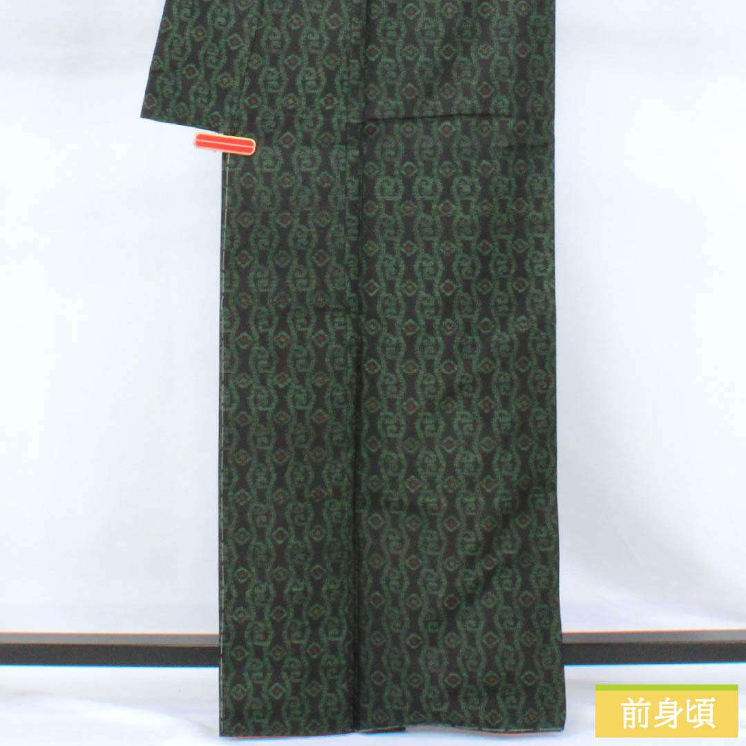 Tsumugi silk A rank 164cm length 67cm sleeve-to-sleeve Oshima tsumugi horizontal double ikat tatewaku with basting stitches awase black系 1116004973410