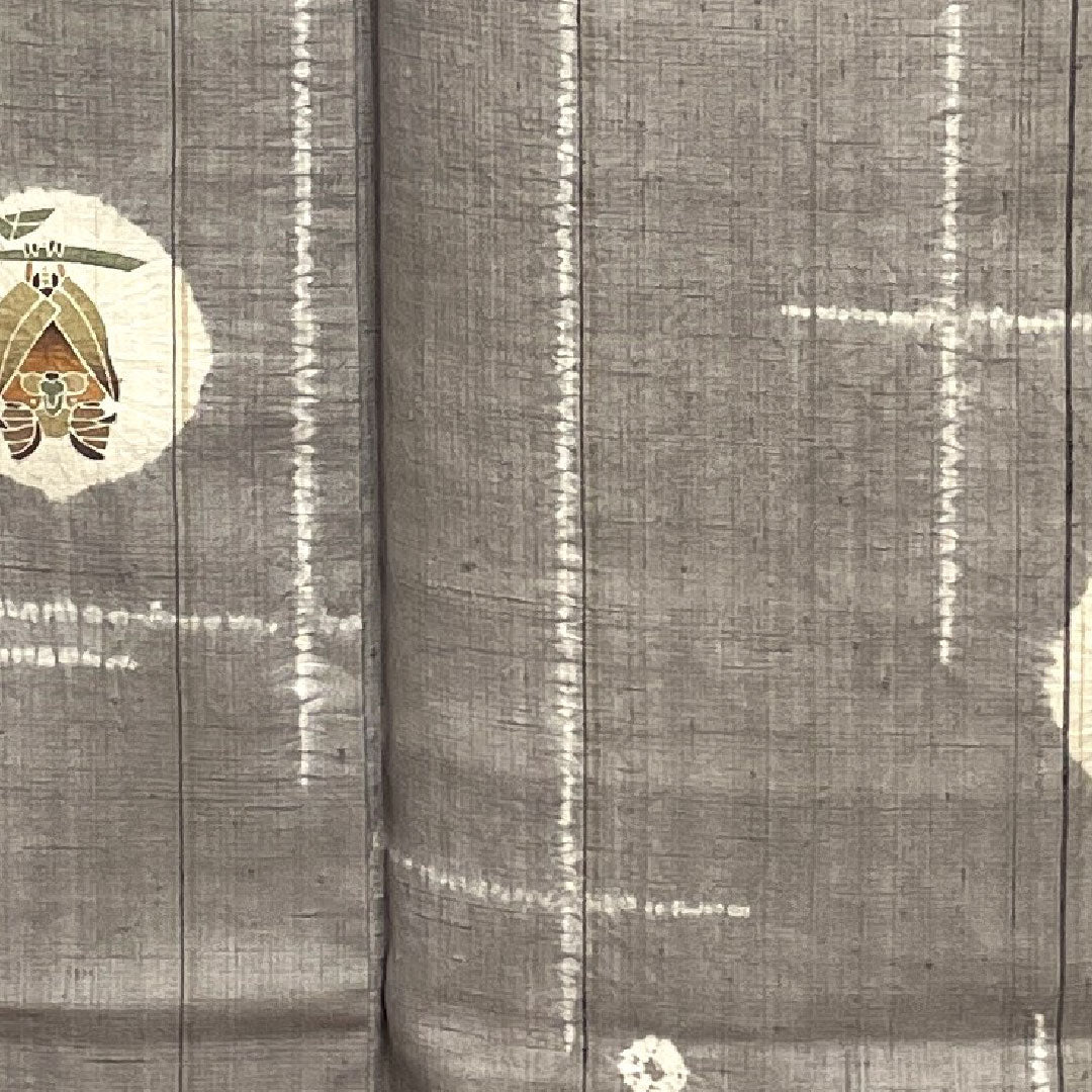 Tsumugi, Length 166cm, Sleeve length 67cm, Gray, Shibori, Owl, Pure silk, S rank, Awase, Gray, 1116002022522