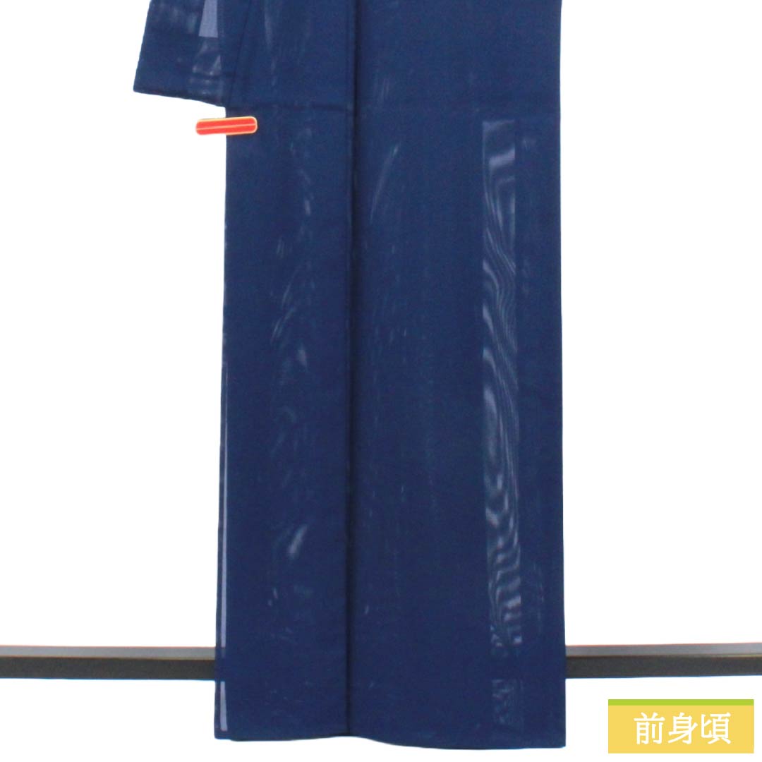 夏物 ポリエステル 色無地 Aランク 身丈164.5cm 裄丈67cm 紺色（こんいろ） 洗える着物 素無地 絽 紺系 1132003863418
