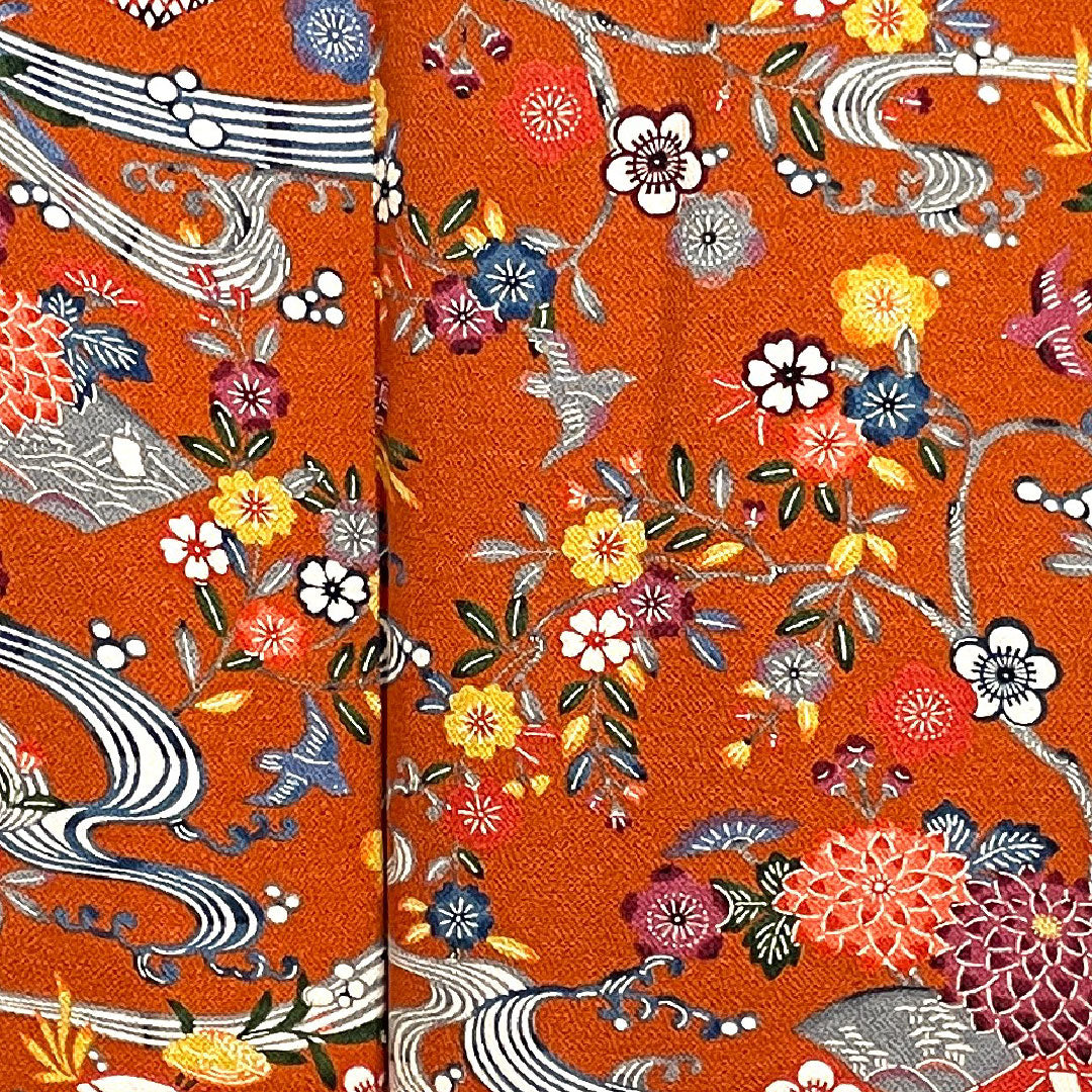 小紋 身丈157.5cm 裄丈64.5cm 袷 赭色 京紅型 草花模様  正絹 Sランク 茶系 1115002462314