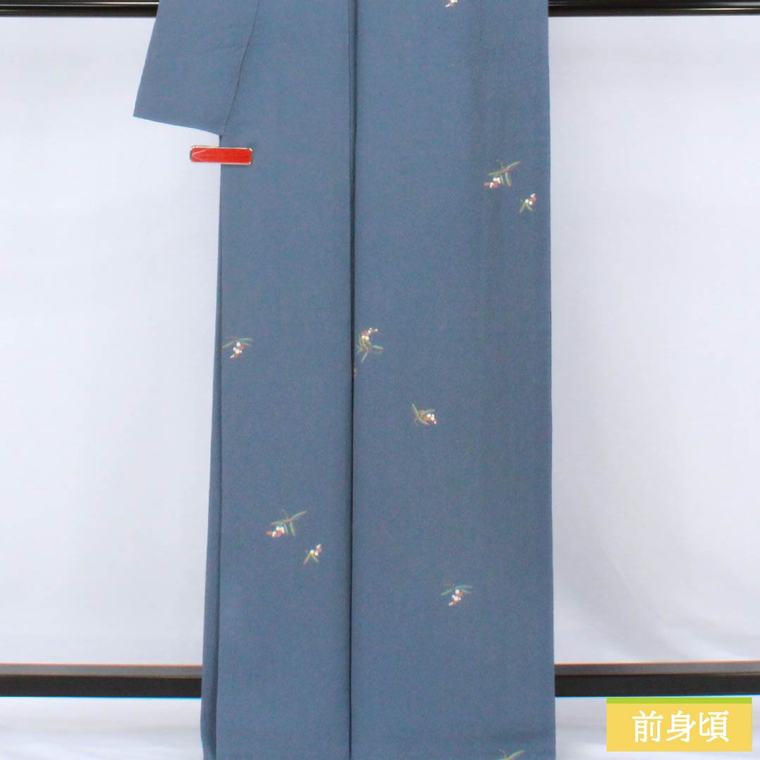 Komon (small pattern) kimono, pure silk, A rank, length 165cm, sleeve length 68cm, lined, lining color (urai-iro), small floral print, crepe fabric, pearl tone finish, blue, 1115007293517