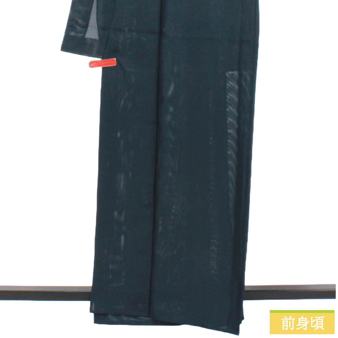 夏物 ポリエステル 色無地 Sランク 身丈163cm 裄丈68cm 黮色（つじみいろ） 洗える着物 素無地 絽 紺系 1132004182418