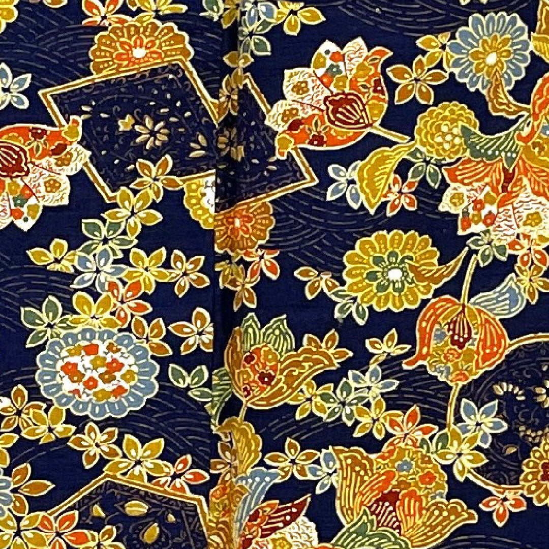 小紋 身丈162.5cm 裄丈63.5cm 袷  草花模様  正絹 Sランク 紺系 1115001422418