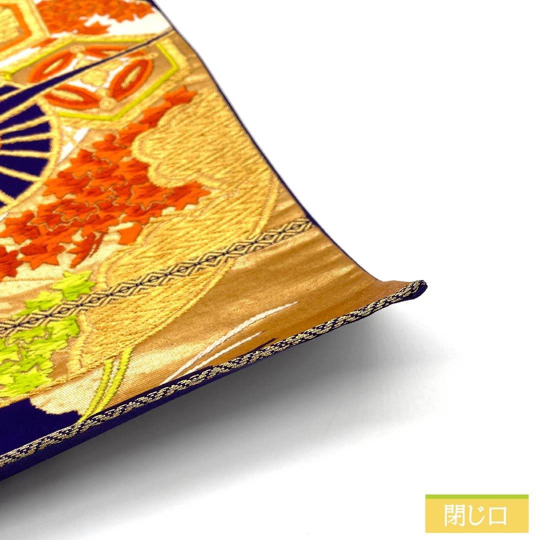 Fukuro Obi, pure silk, blue-purple, fan-shaped, tortoiseshell, chrysanthemum, diamond, obi length 422cm, S rank, six-pass, formal, purple, 1123011782320
