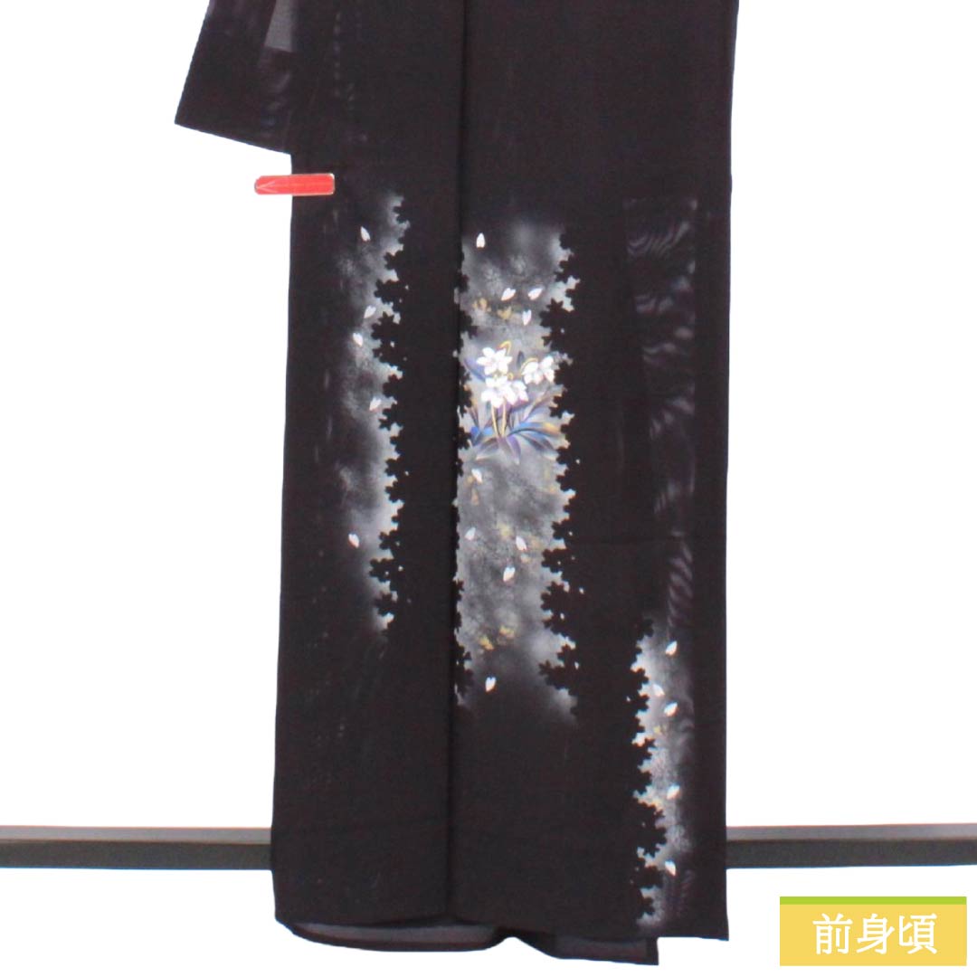 Summer Formal Silk Kimono, S Rank, Length 162.5cm, Sleeve-to-Sleeve 65cm, Dark Purple, Tsukesage, Cherry Blossom and Floral Pattern, Ro, Purple Tones, 1132003612420