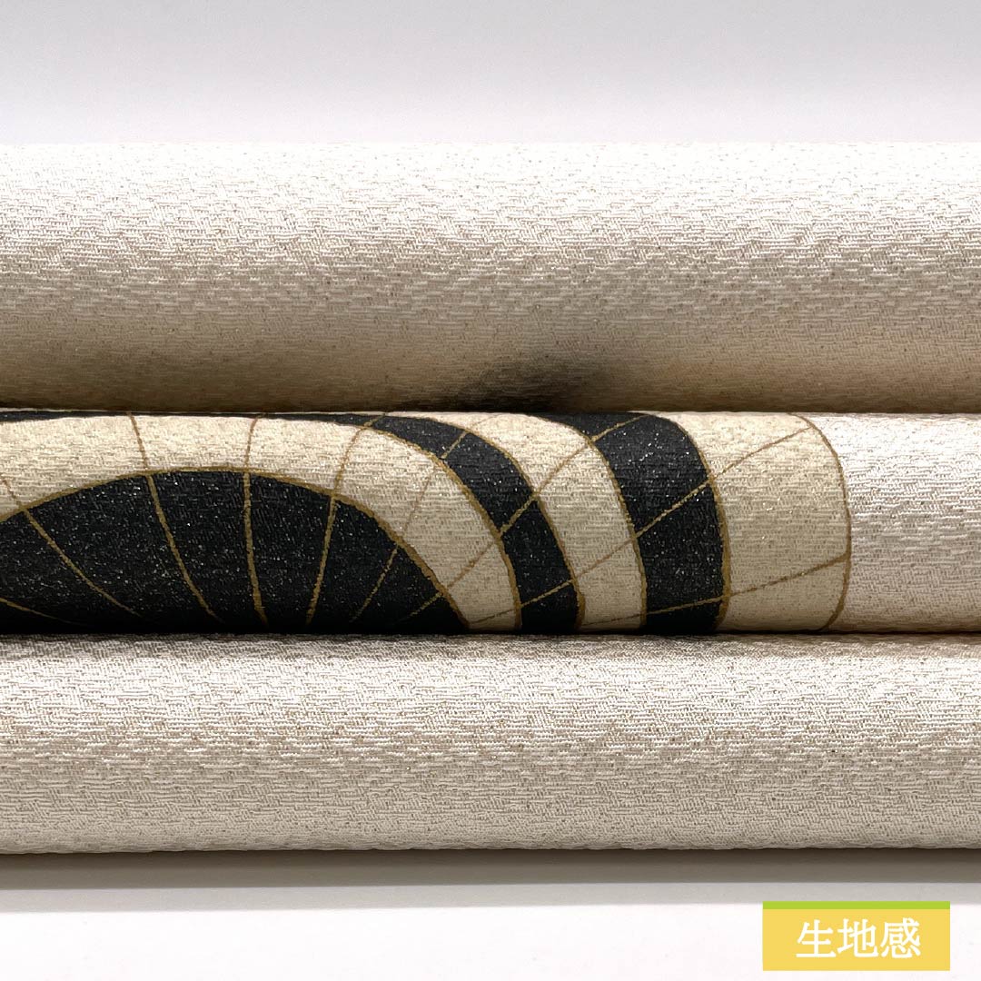 名古屋帯 胡粉色（ごふんいろ） 作家物 染め帯 傘 帯丈392cm 正絹 Bランク ポイント柄 セミフォーマル クリーム系 1124008344415 開き仕立て