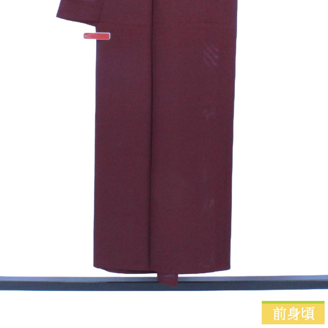 Summer item, pure silk iromuji kimono, rank A. Length 150cm, Yuki length 62cm. Mulberry color, plain design, mitsu-uroko pattern, one family crest. Ro (gauze weave), purple系. 1132003463120