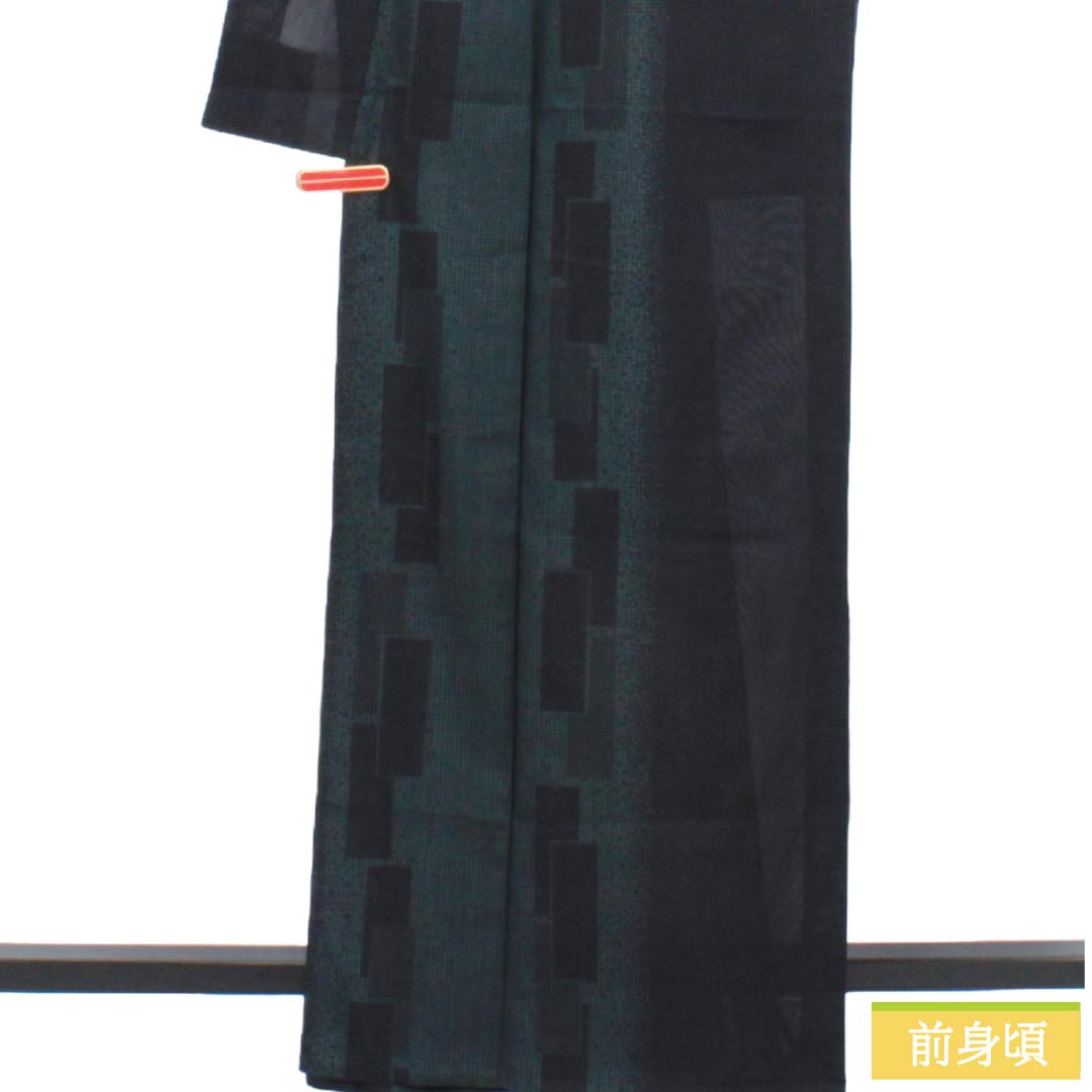 夏物 ポリエステル 小紋 Sランク 身丈165.5cm 裄丈67.5cm 幾何学模様 紗 黒系 1132004502510