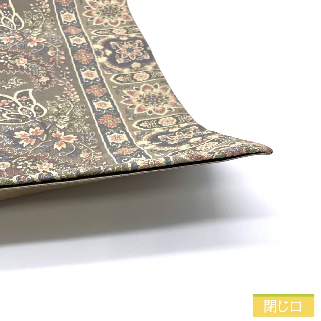 袋帯 正絹 古晒色（ふるざれいろ） 紹巴織 抽象花 帯丈434cm Sランク 六通 セミフォーマル ベージュ系 1123015022325