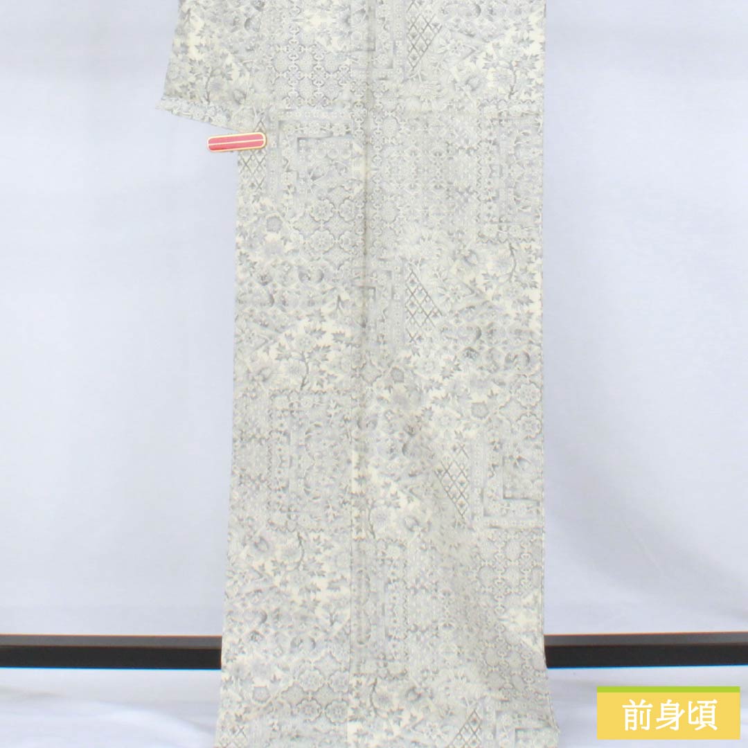 紬 正絹 Sランク 身丈169cm 裄丈66cm 白大島 恵大島紬織物 美術大島 袷 白系 1116005032511