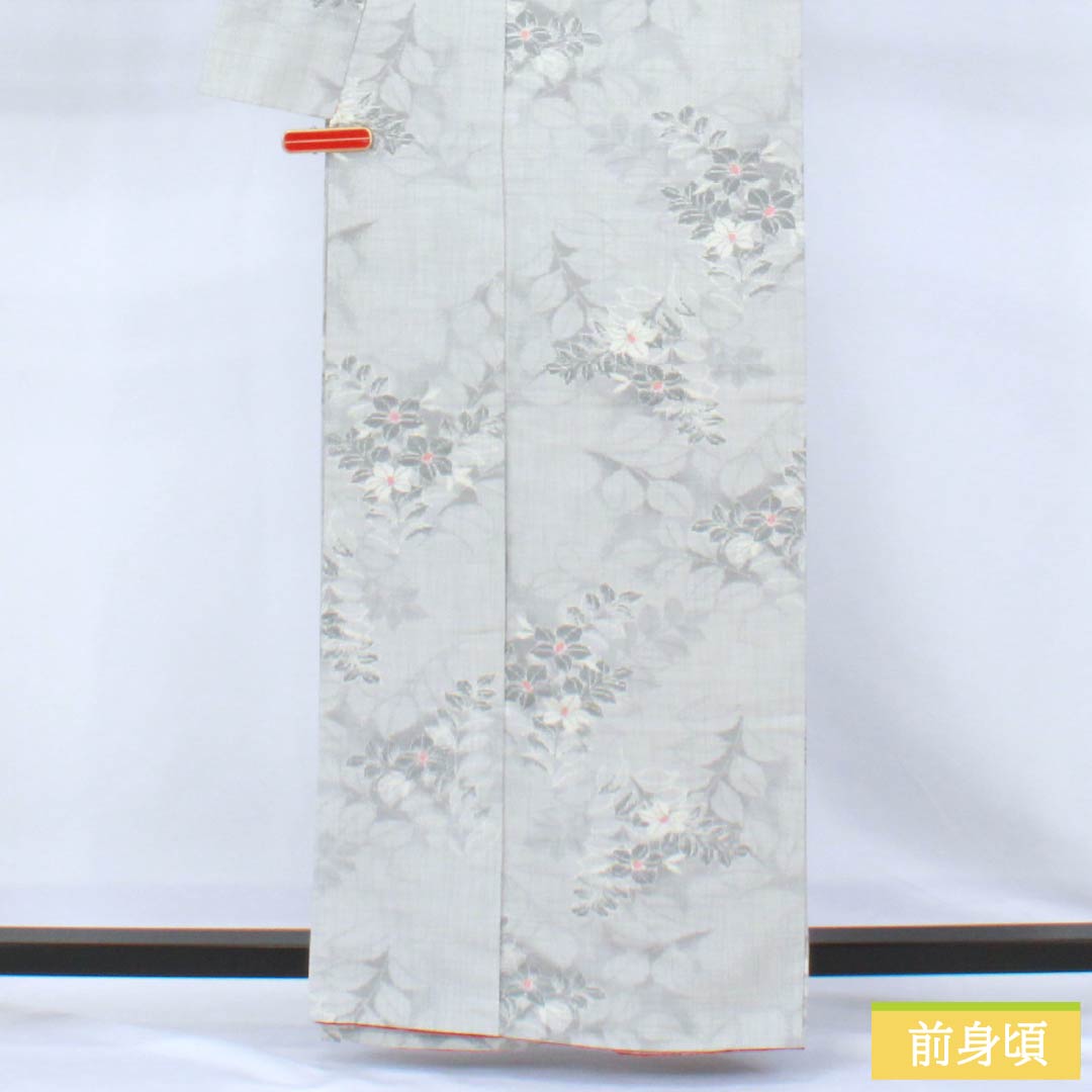 紬 正絹 Sランク 身丈161.5cm 裄丈64.5cm 白鼠色（しろねずいろ） 草花模様 袷 グレー系 1116005082422