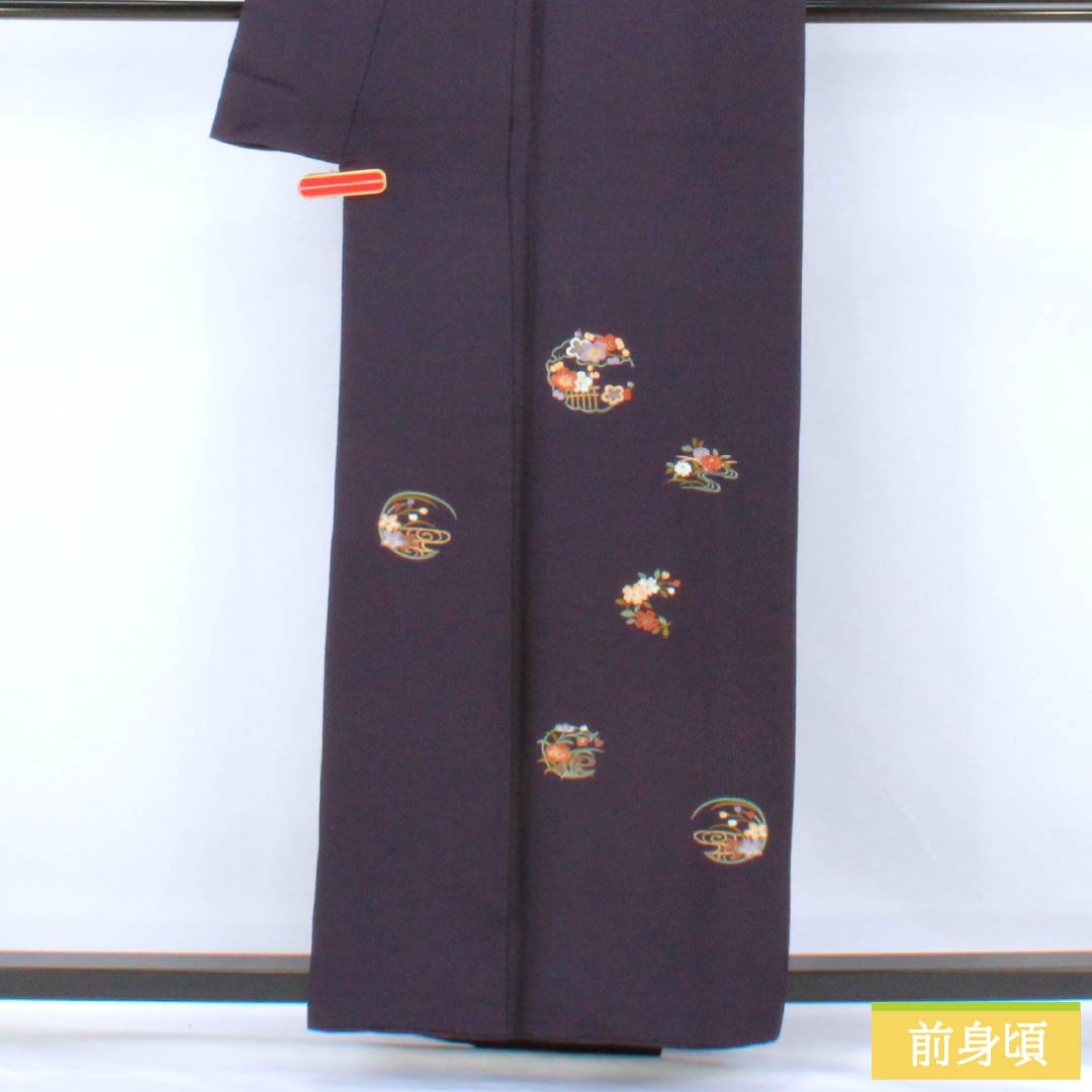 Visiting Kimono (Formal Kimono) - Pure Silk, Grade A, Lined, Length 157.5cm, Sleeve Length 64.5cm, Purple-Eyed, Suzhou Embroidery, Flower Circles, Auspicious Motif, Tsukesage, Purple, Product Number: 1112007233320