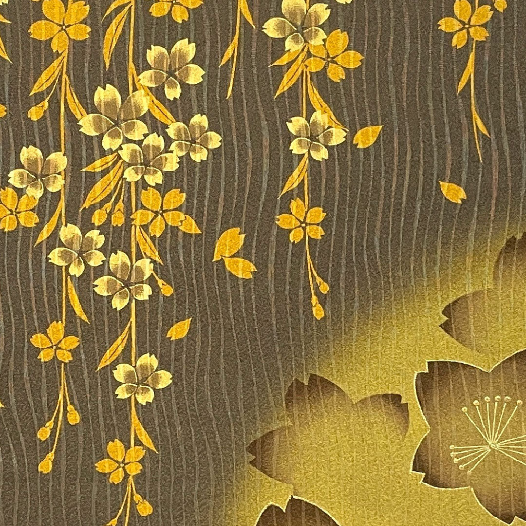 訪問着 ポリエステル 袷 身丈167cm 裄丈67cm 洗える着物 桜 Aランク 茶系 1112000393514