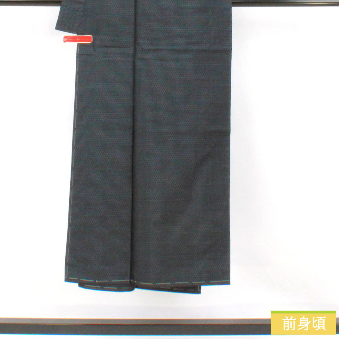 男物 正絹 Sランク 身丈144cm 裄丈67cm 大島紬 横双絣 しつけ糸付き 袷 紺系 1119001762418