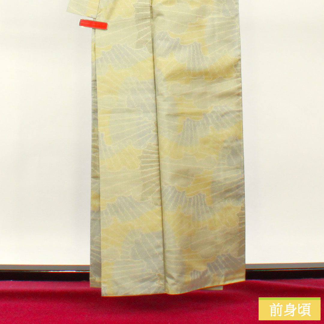 紬 正絹 身丈160cm 裄丈62.5cm 利休白茶色（りきゅうしらちゃいろ） 大島紬 緯総絣 抽象模様 Sランク 袷 グレー系 1116003652422