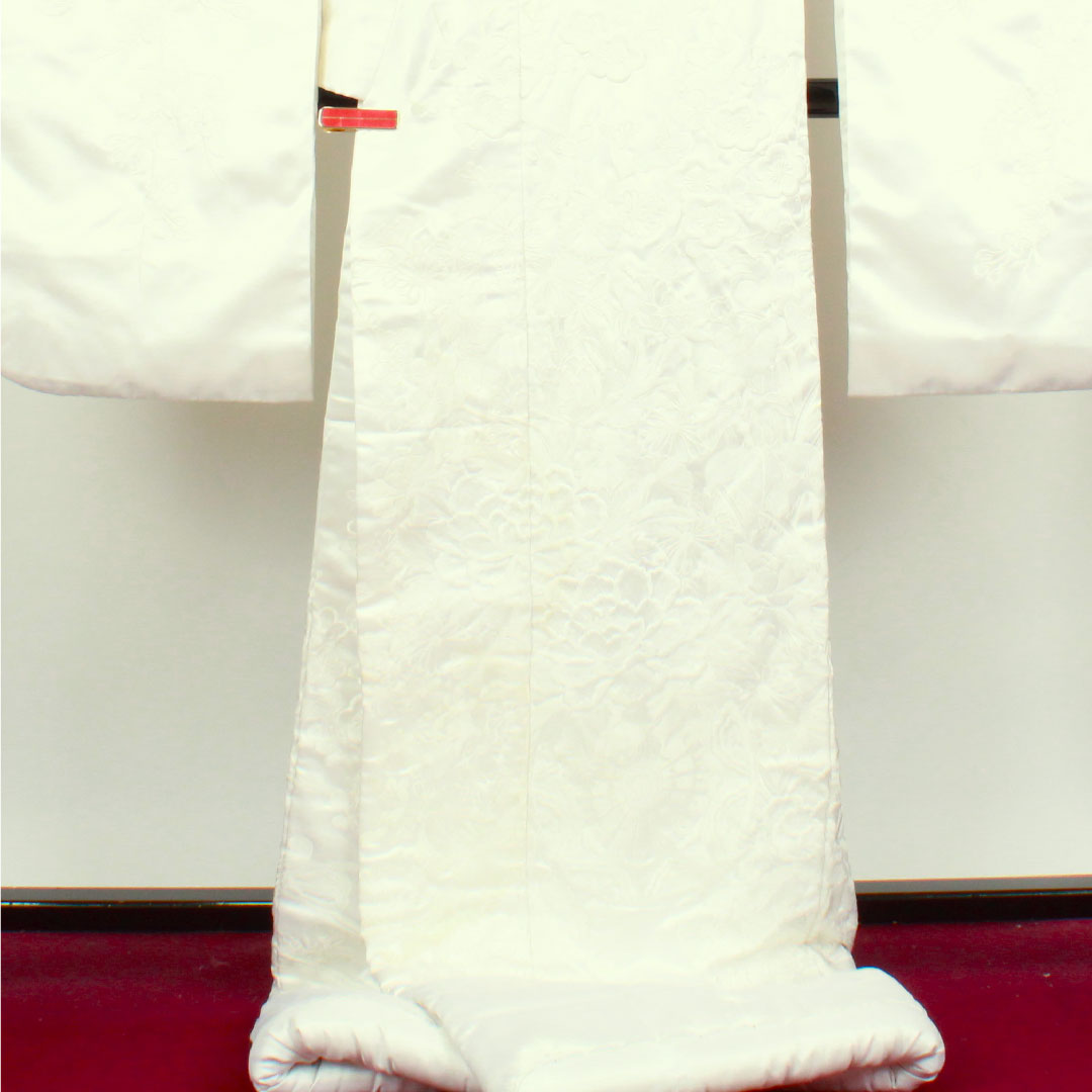 Shiromuku (White Kimono) Length 197cm Embroidery Flower Cart Flower Pattern Polyester B Rank Awase White 1110000524911