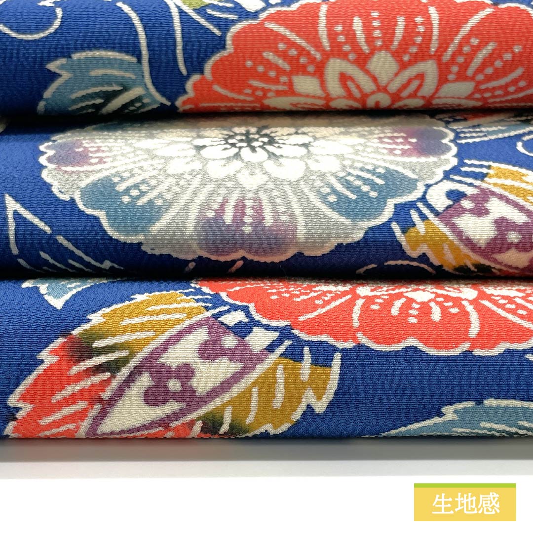 Nagoya obi, dark blue, Kyoto Bingata, floral arabesque, obi length 367cm, pure silk, S rank, full length, casual, blue, 1124006762317, Nagoya style