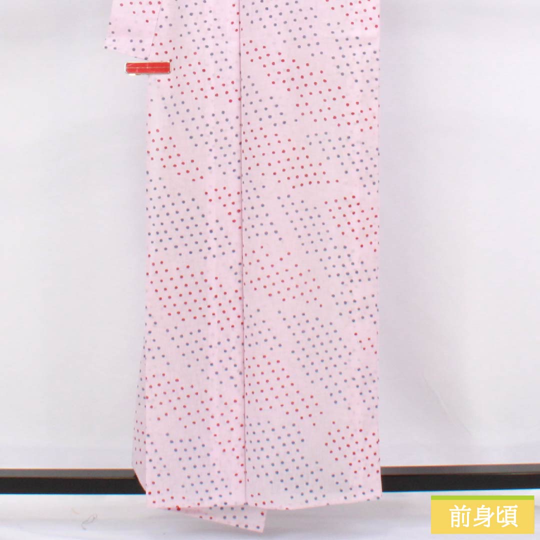 Summer kimono, polyester, small pattern, length 158cm, sleeve length 64cm, white plum blossom color (shiraumeiro), polka dot pattern, embroidered, washable, gauze, S rank, pink, product number 1132002562313
