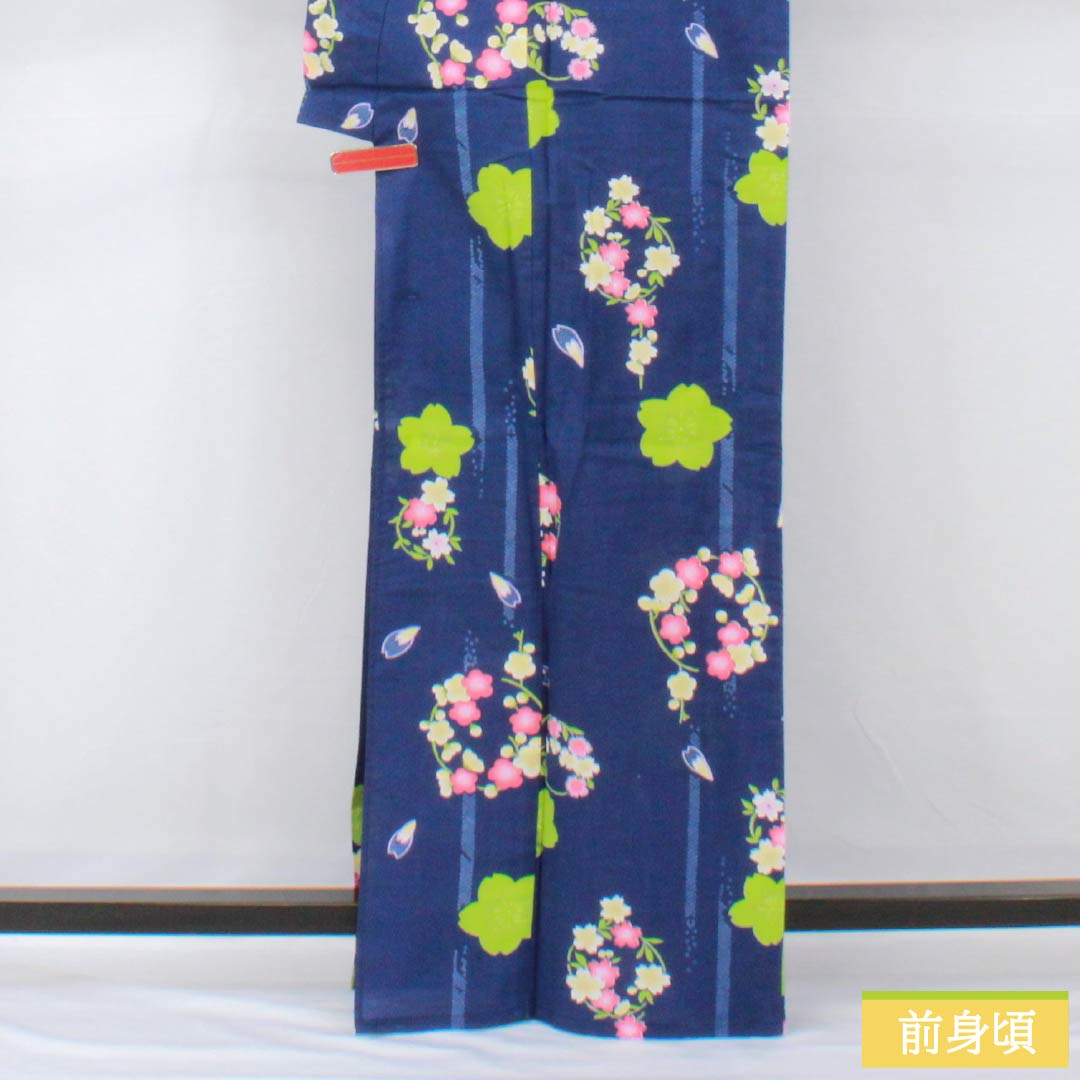 Yukata Cotton Length 166cm Sleeve length 65cm A rank Single layer Blue series Lapis lazuli color Flower pattern 1118005543517
