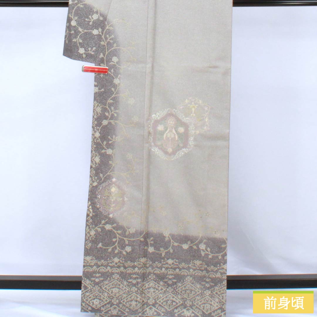 訪問着 正絹 Sランク 袷 身丈164.5cm 裄丈64.5cm 絹鼠色（きぬねずいろ） 蘇州刺繍 汕頭刺繍 抽象模様 グレー系 1112006422422