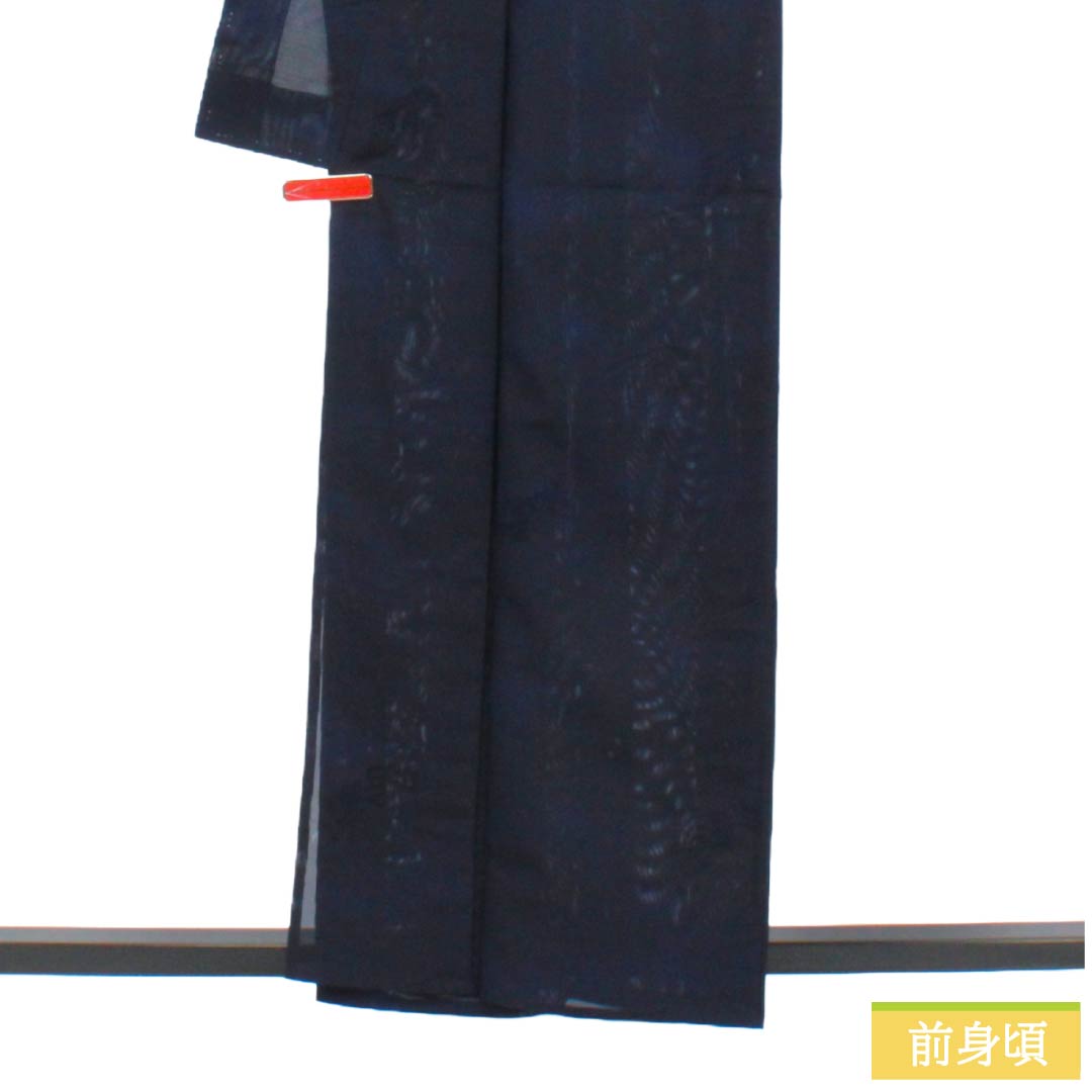夏物 正絹 色無地 Sランク 身丈159.5cm 裄丈63cm 濃紺色（のうこんいろ） 露芝 草花模様 紗 紺系 1132004452318
