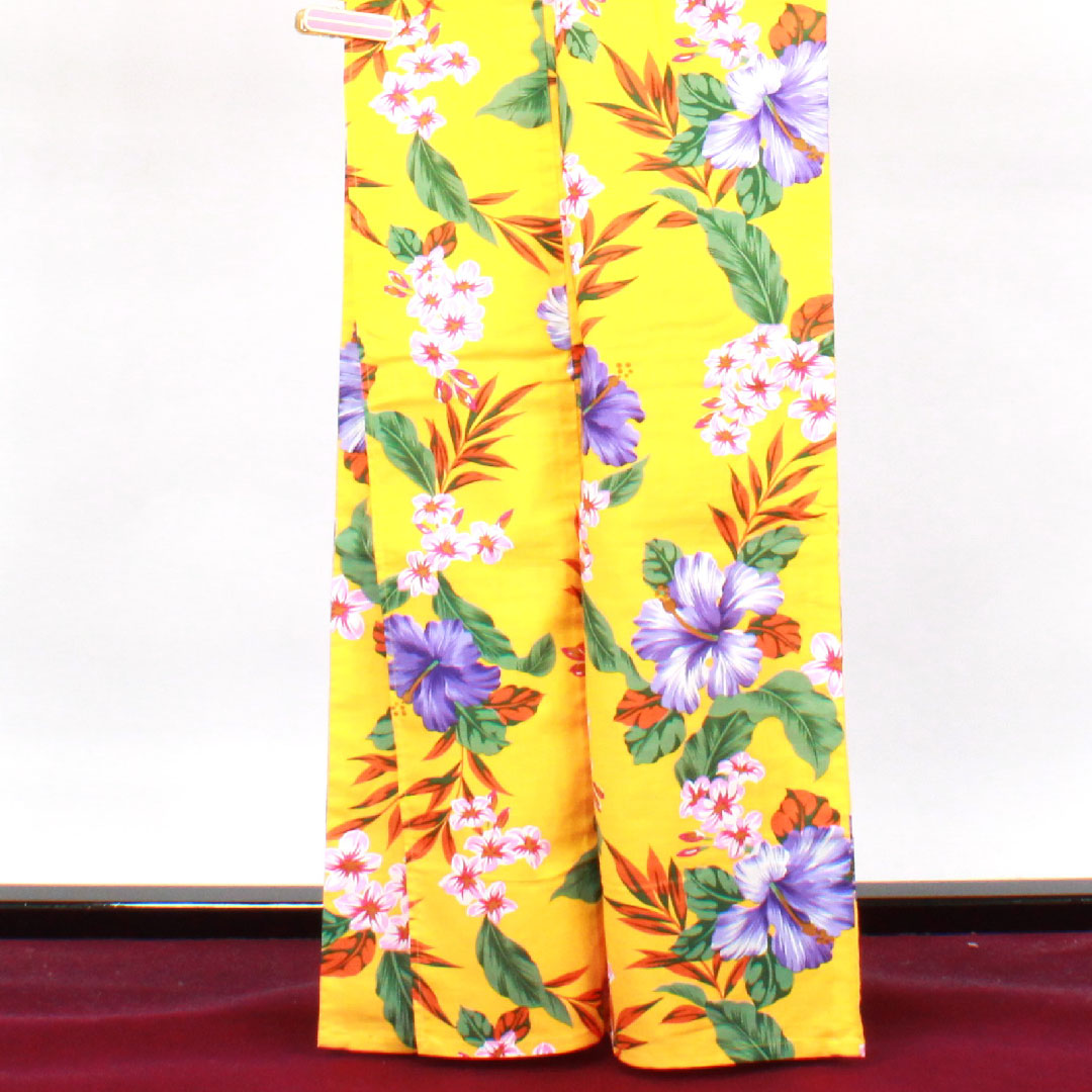 Yukata, yellow, hibiscus, cotton, S rank, single layer, length 165cm, sleeve length 67.5cm, yellow, 1118003262523