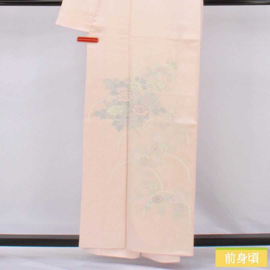 Visiting Kimono (Homongi) - Pure Silk, S-Rank, Lined, Length 158cm, Sleeve Length 63cm, Otomeiro (Girl's Color), Kyoto Yuzen Pattern, Floral Pattern, Layered Collar, Pink, Product Number: 1112006532313