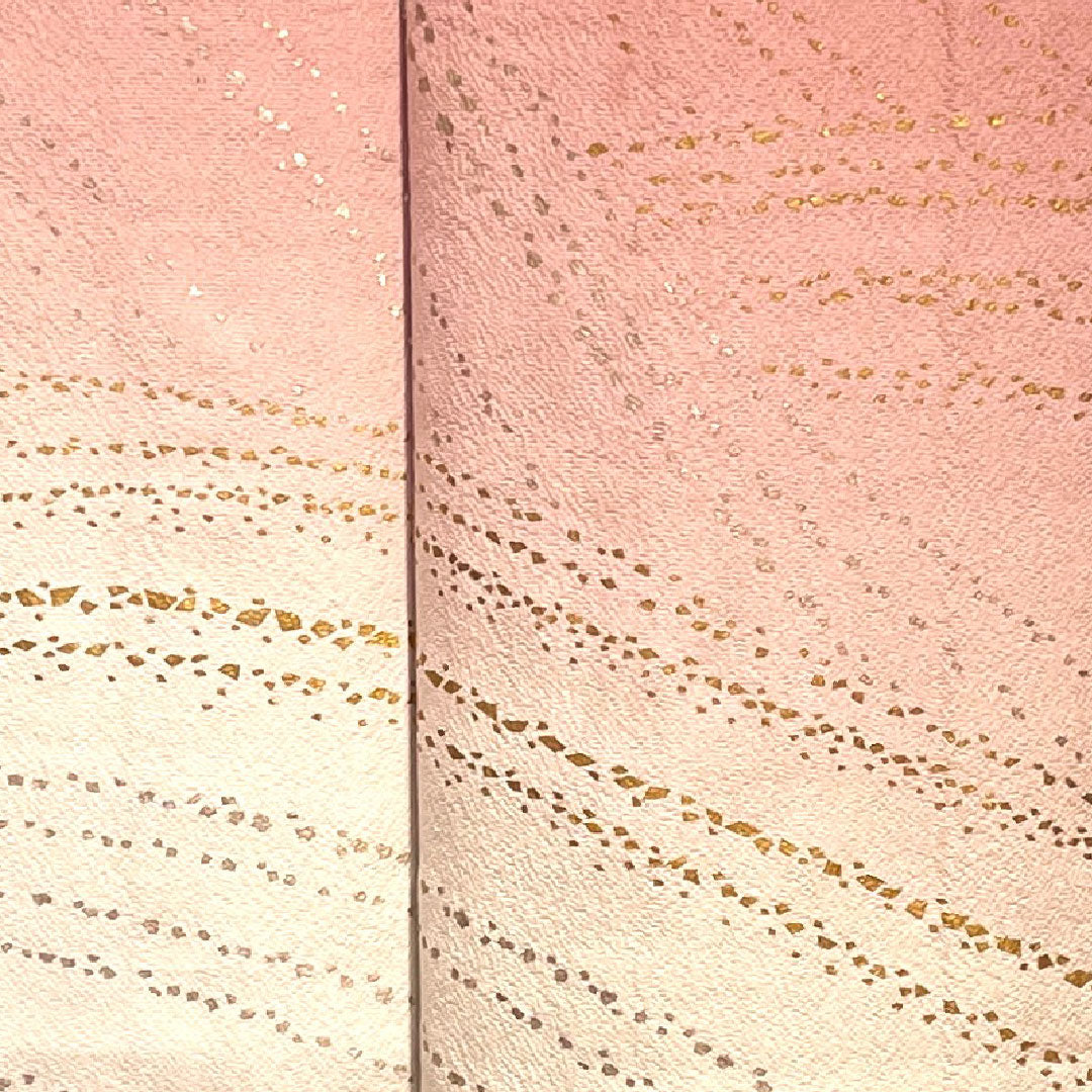 Homongi (formal kimono) Length 161.5cm Sleeve length 62.5cm Light purple Living national treasure Fukuda Yoshishige Abstract pattern Gold leaf finish Pure silk S rank Pink 1112002002413