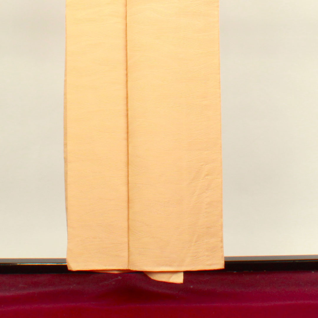 色無地 正絹 淡朽葉色 波 丸に木瓜  身丈153.5cm 裄丈65cm 袷  Sランク 橙系 1114000882226