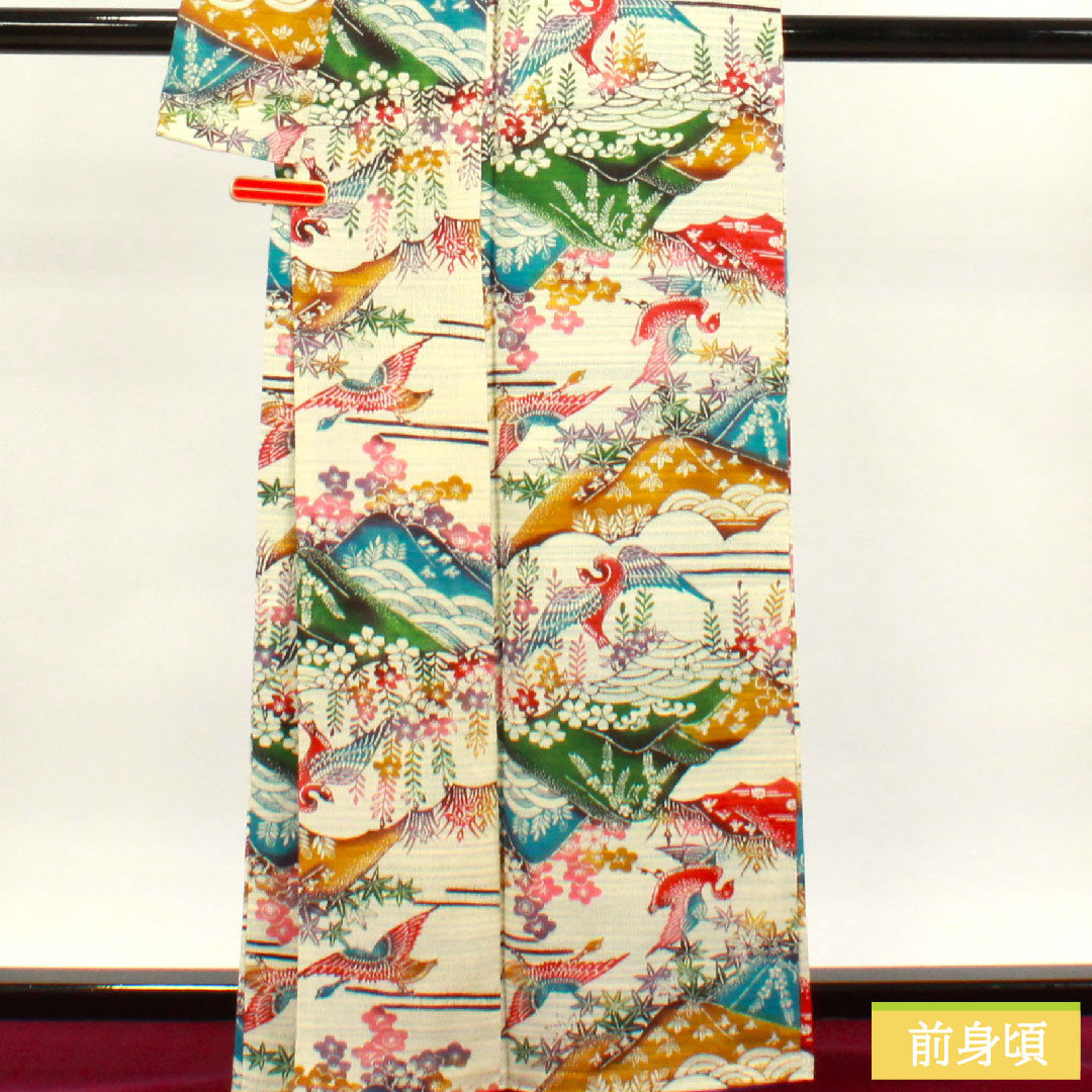 小紋 正絹 身丈161.5cm 裄丈63.5cm 袷  京紅型 梅 鶴 遠山  Sランク グラデーション系 1115003562499