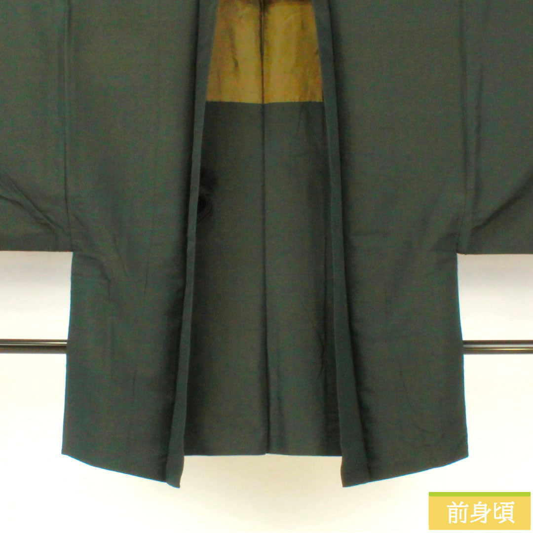 Men's silk S-rank kimono, length 88cm, sleeve length 66cm, rusty iron color (sabi-tui), green tsumugi fabric, product number 1119001642119