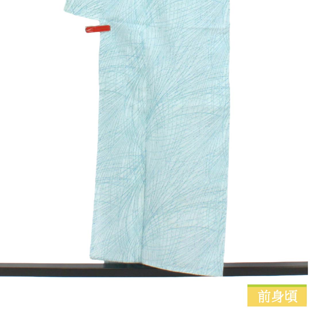 夏物 木綿 小紋 Bランク 身丈156cm 裄丈62cm 蟹鳥染色（かにとりぞめいろ） 抽象模様 紗 水色系 1132004404324