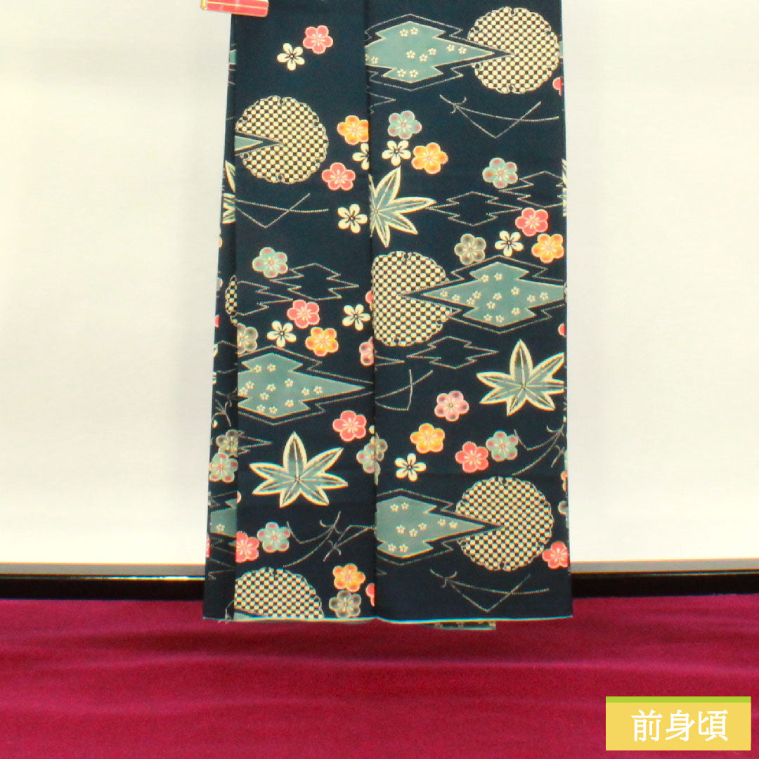 訪問着 正絹 袷 身丈158.5cm 裄丈62cm 濃紺色 小紋付下げ 京紅型 Aランク 紺系 1112003783318