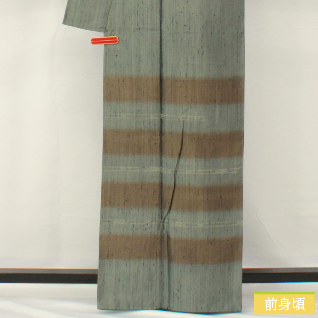 Homongi, pure silk, lined, length 163.5cm, sleeve length 63.5cm, Fukagawa gray, pongee fabric, abstract pattern, S rank, green, 1112005872419