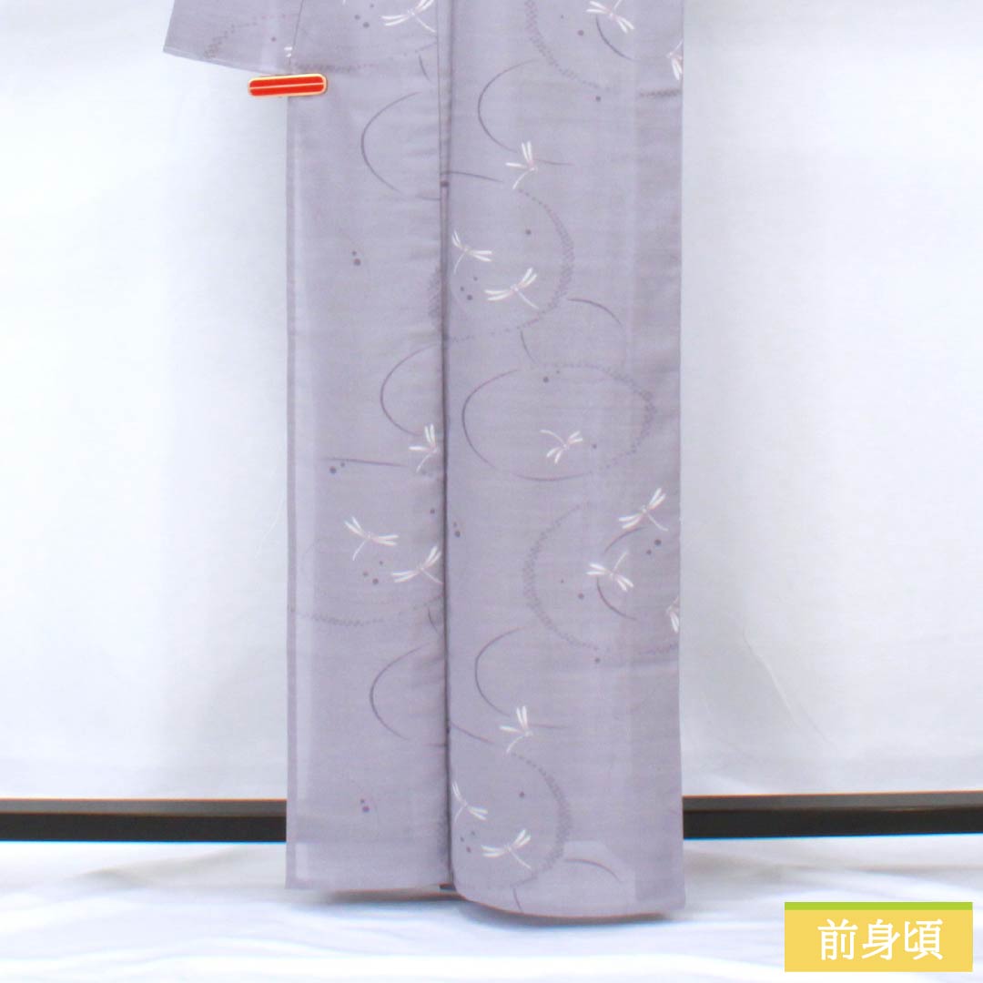 Summer kimono, polyester, small pattern, length 163cm, sleeve length 64.5cm, aristocratic gray, ripples, dragonfly, washable kimono, gauze, S rank, purple, 1132002142420